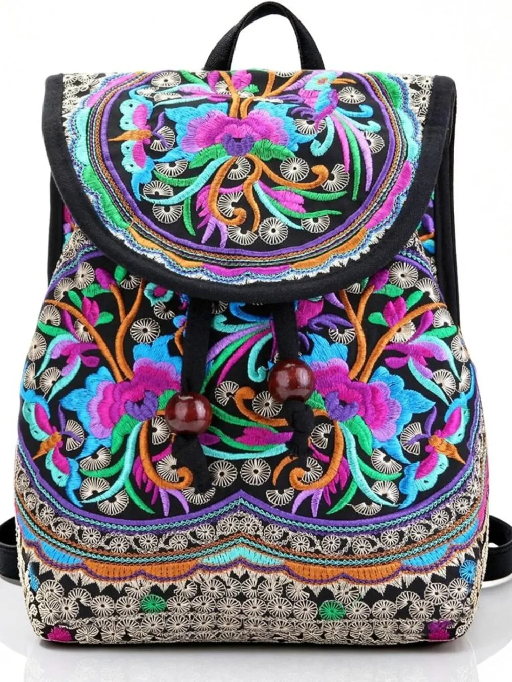 Embroidered Floral Backpack Purse for Women | Lightweight Canvas Boho Daypack